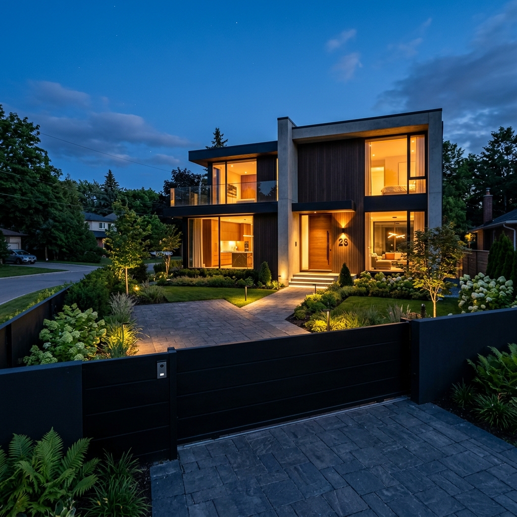 Luxury smart home at dusk